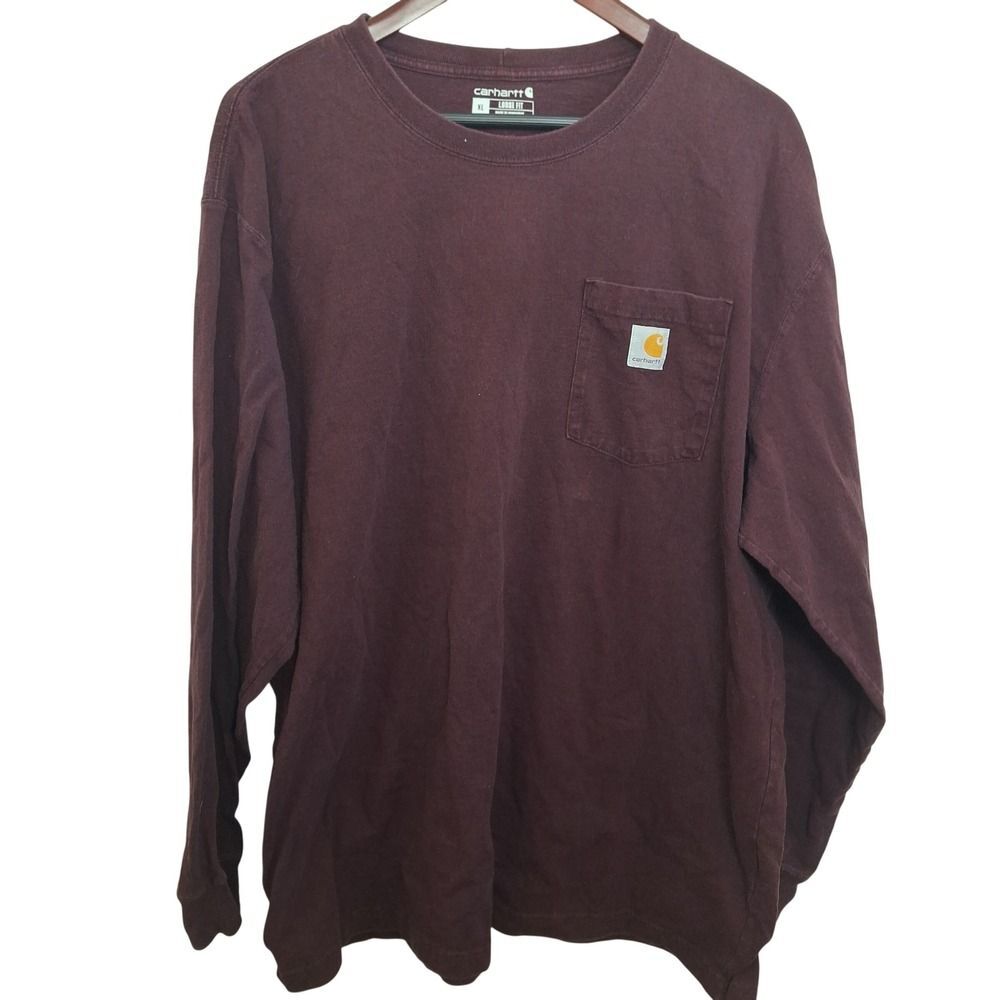 Carhartt Mens Loose Fit Long Sleeve Pocket T Shirt Burgundy XL K126 PRT